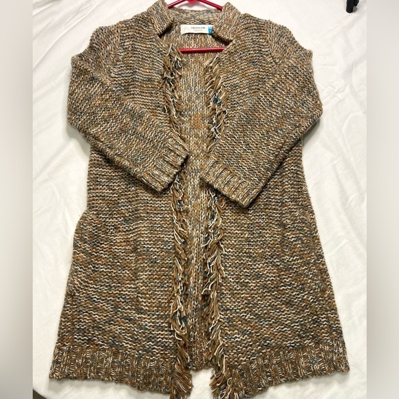 Sparrow Anthropologie Cardigan Sweater Knit Open Front Fringe Wool Linen Size XS - Picture 1 of 5